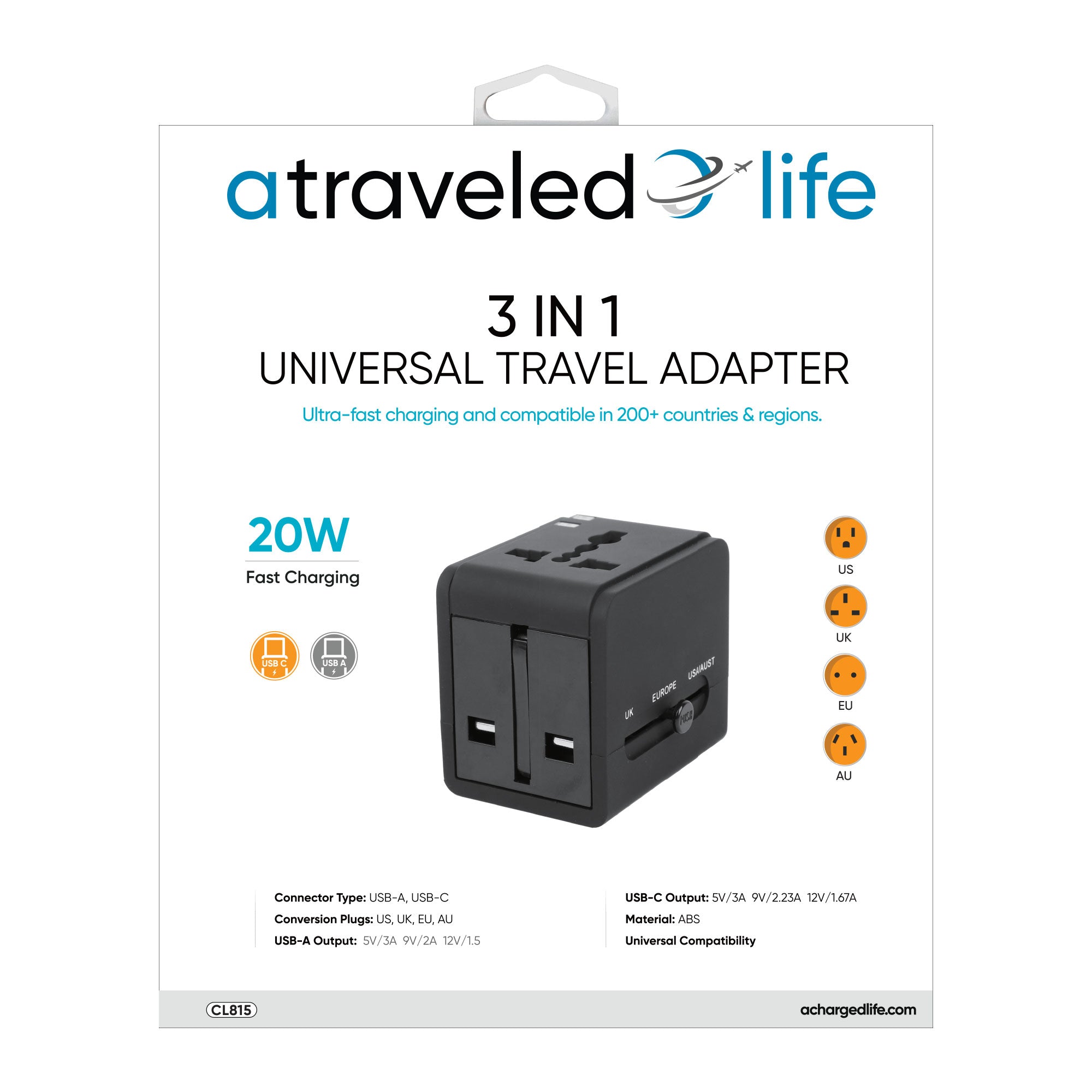 3-in-1 Universal Travel Adapter (20W)