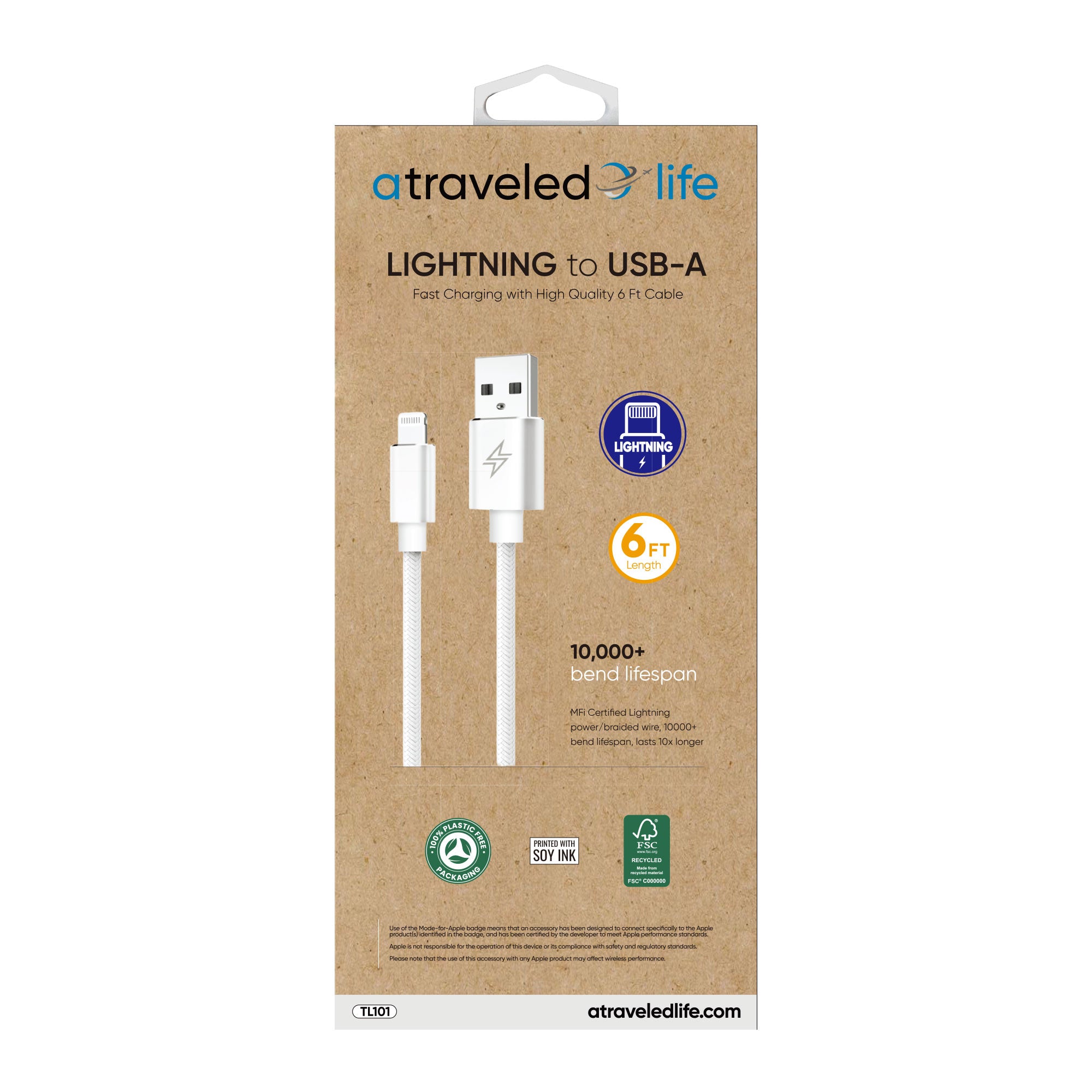 Lightning to USB-A 6ft Cable (White)