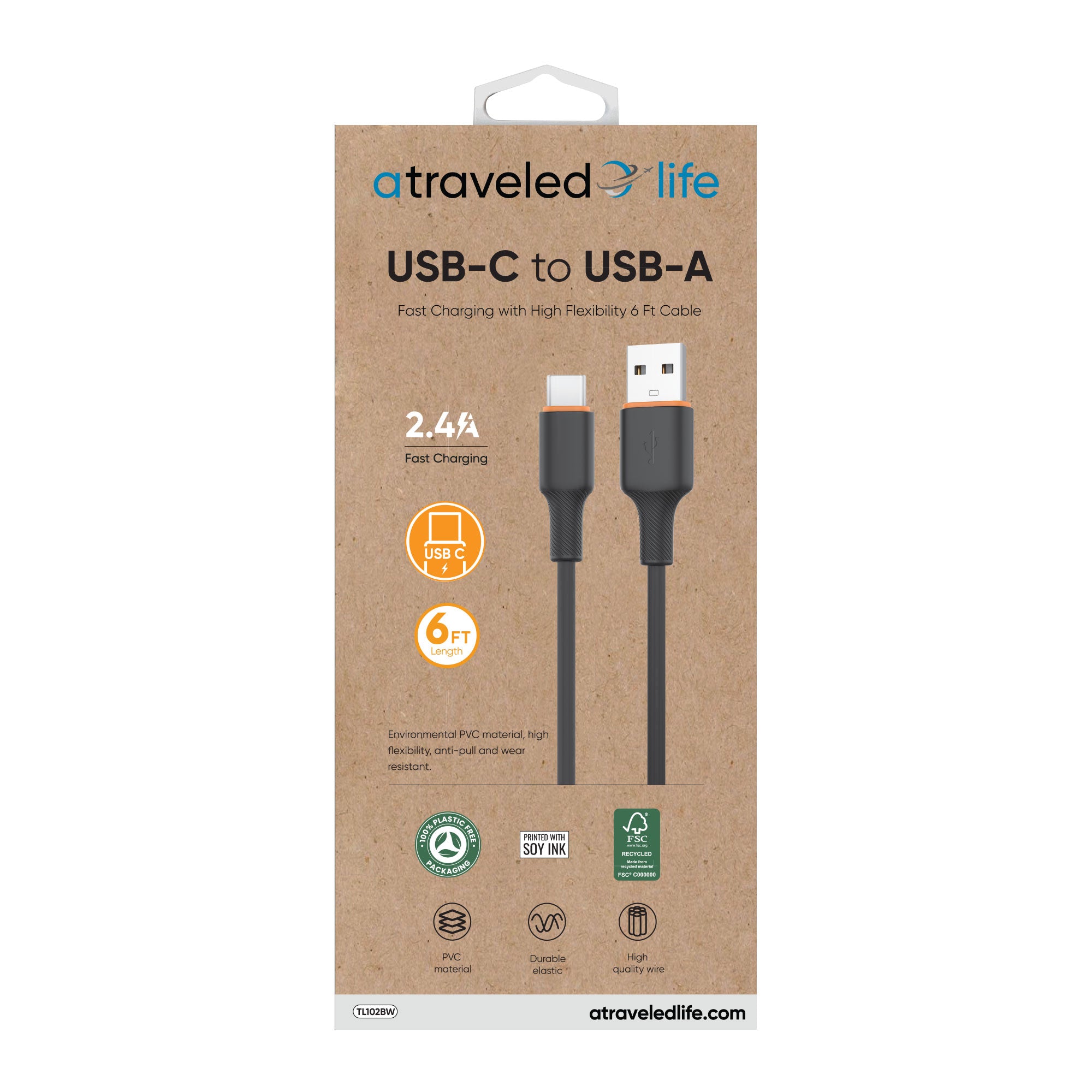 USB-C to USB-A 6ft Cable (Black)