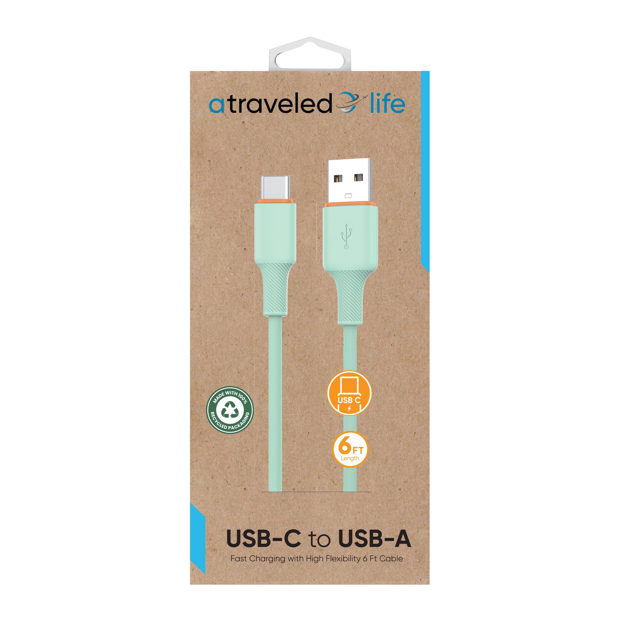 USB-C to USB-A 6ft Cable (Green)