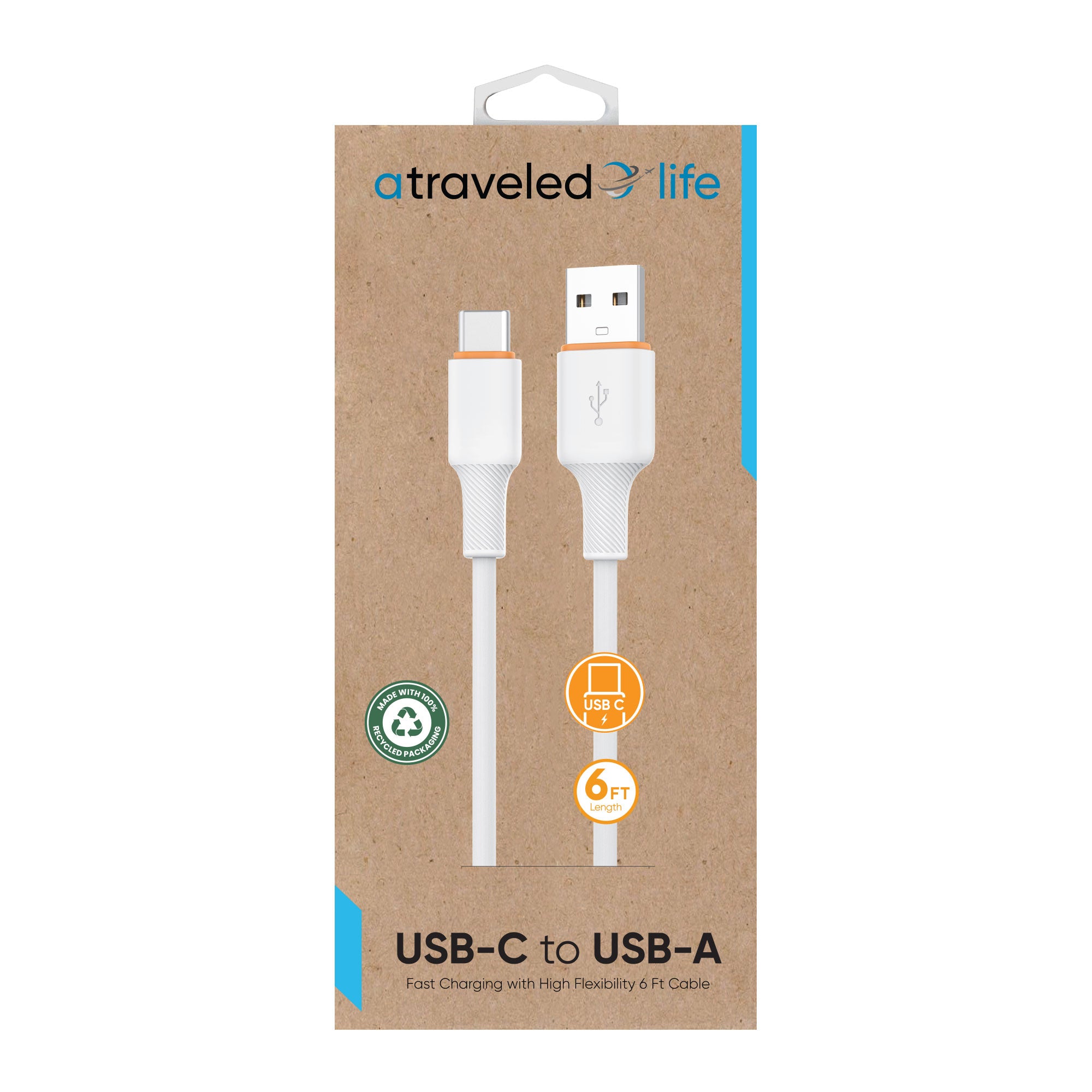 USB-C to USB-A 6ft Cable (White)