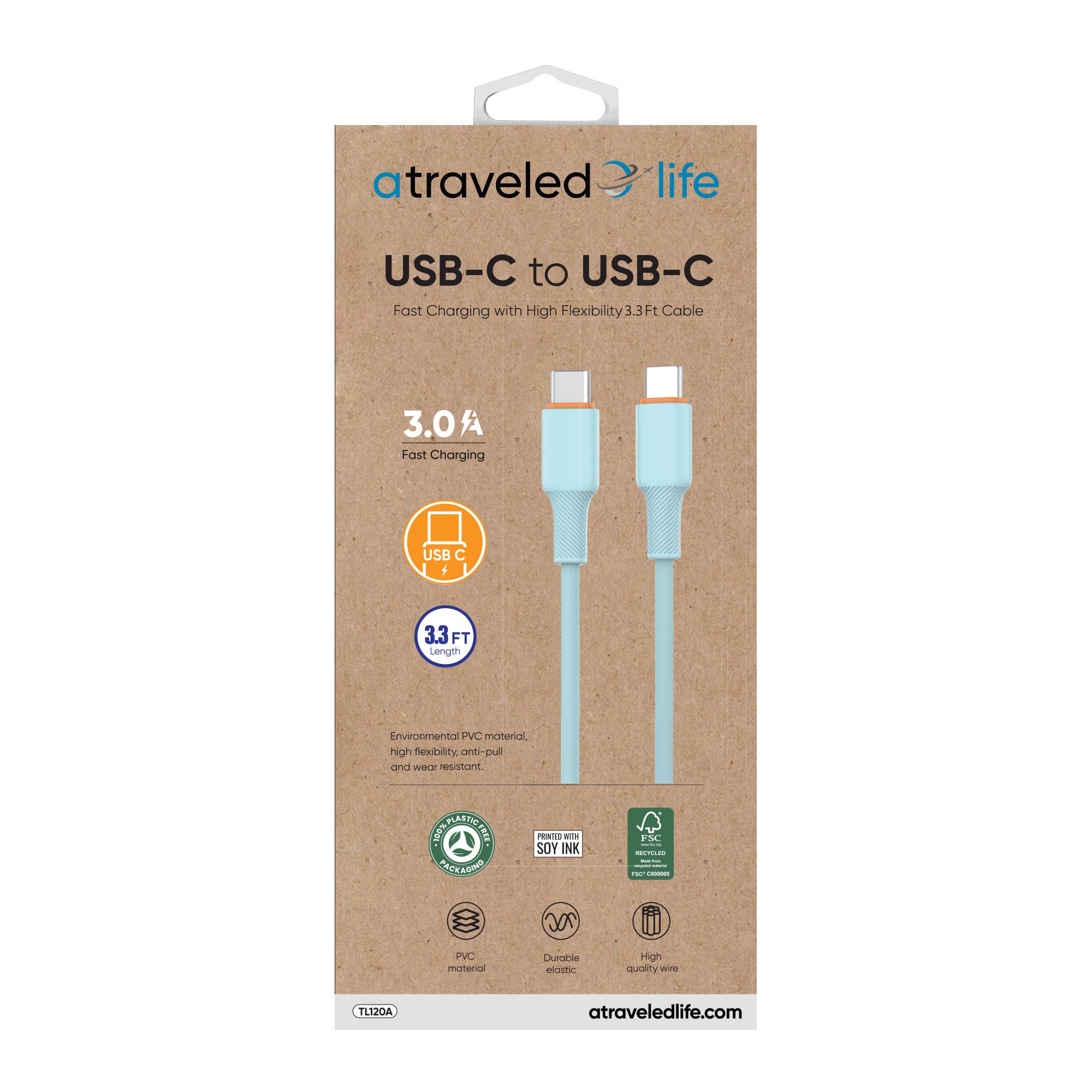 USB-C to USB-C 3.3ft Cable (Blue)