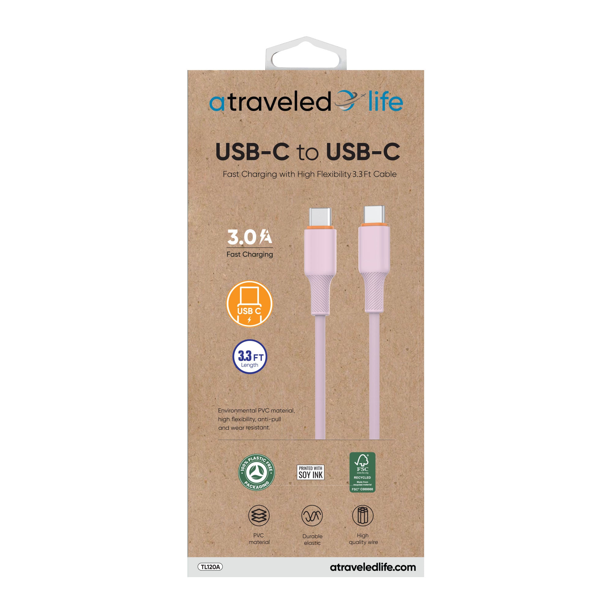 USB-C to USB-C 3.3ft Cable (Pink)