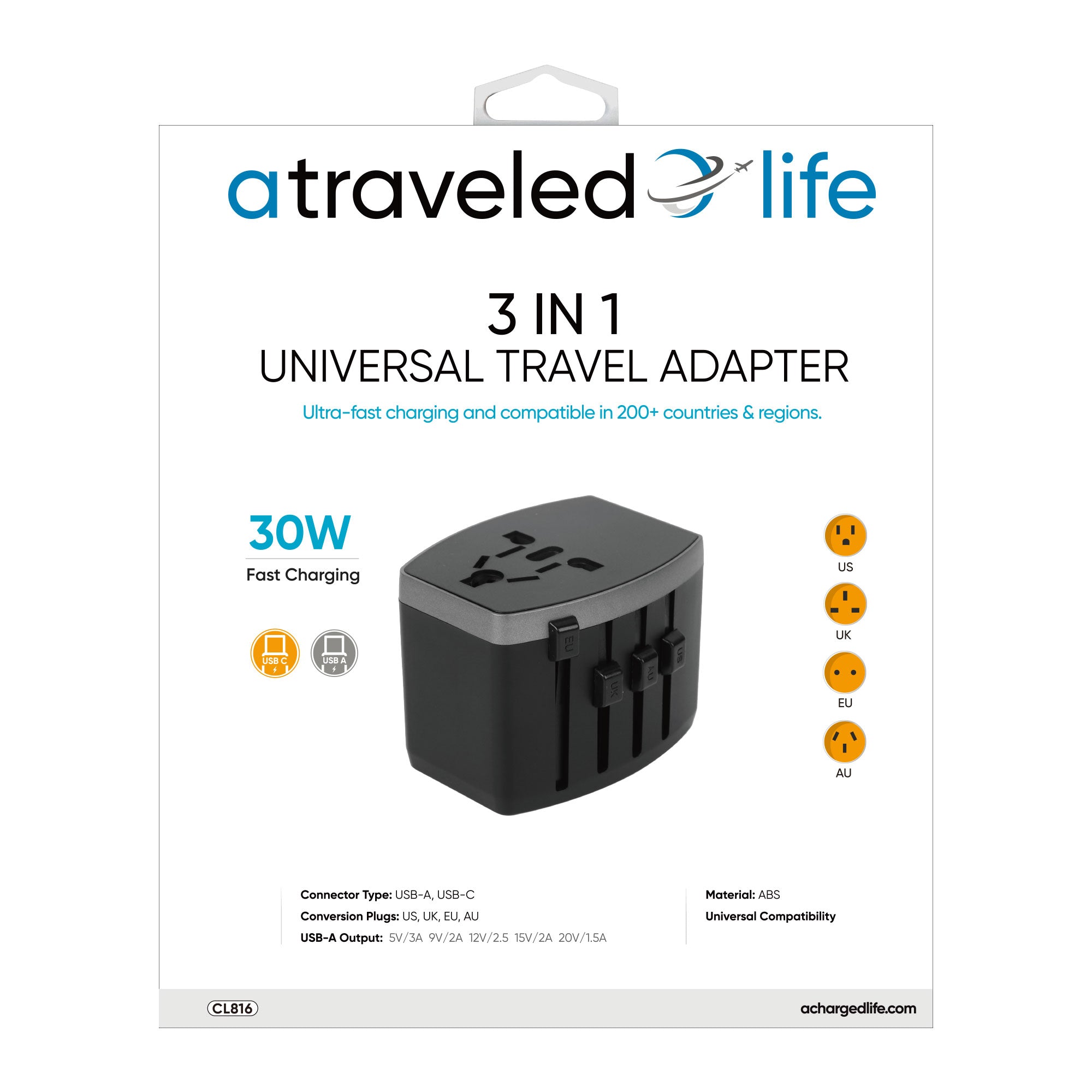 3-in-1 Universal Travel Adapter (30W)