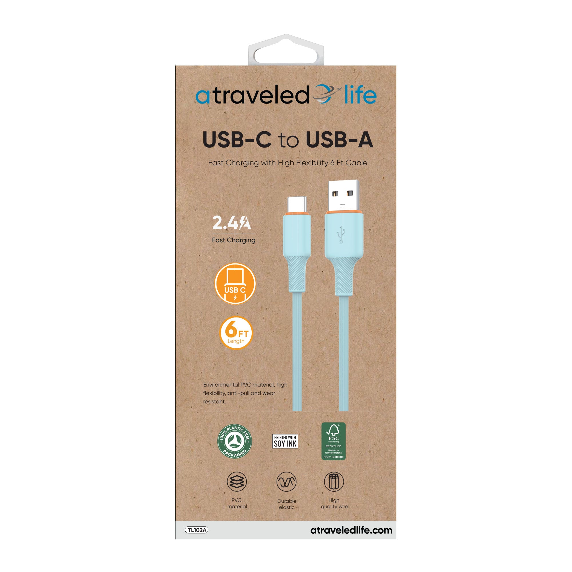 USB-C to USB-A 6ft Cable (Blue)