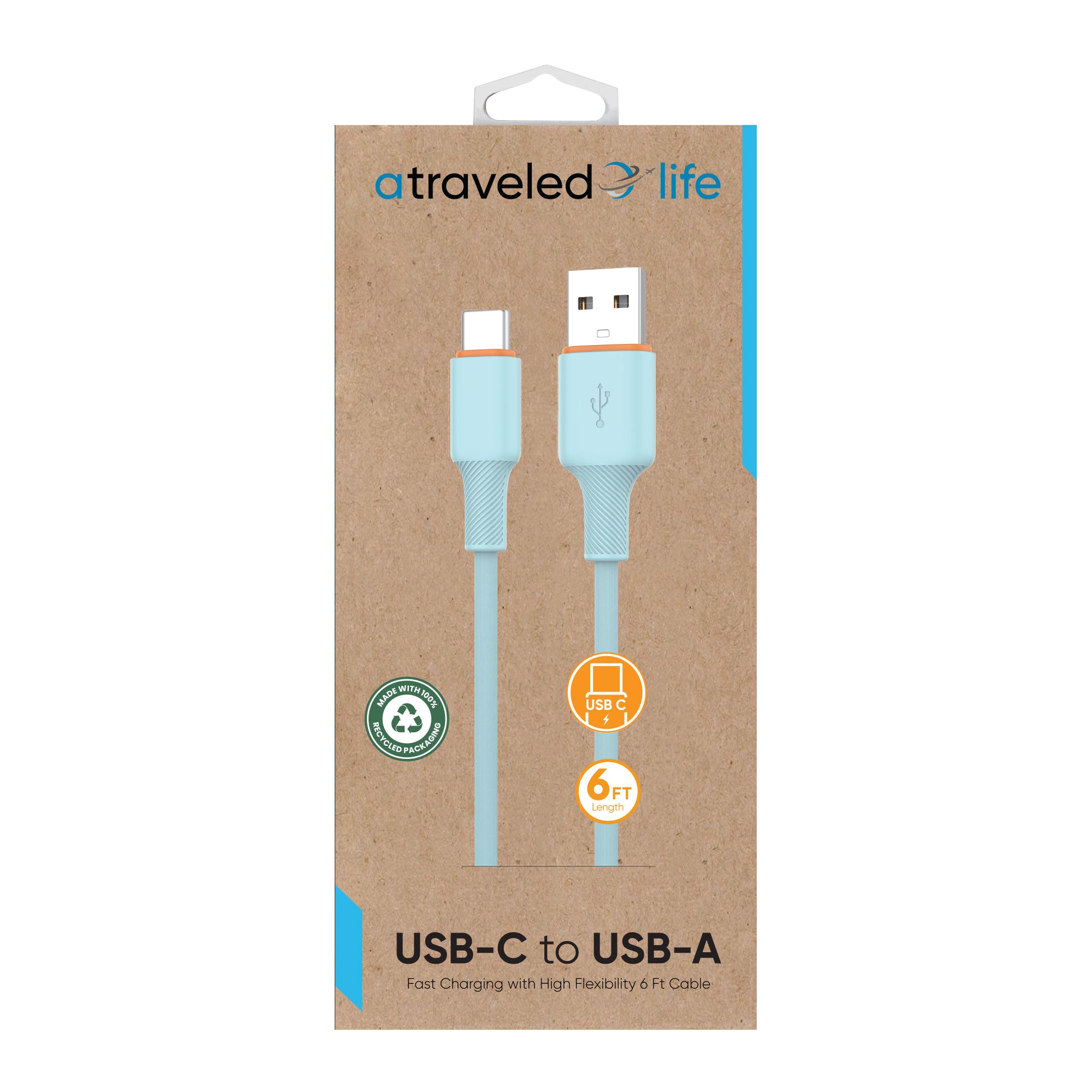 USB-C to USB-A 6ft Cable (Blue)